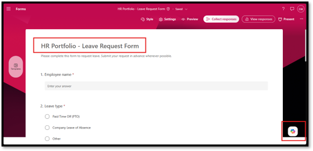 Microsoft Forms leave request