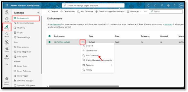 Power Platform Dataverse configuration