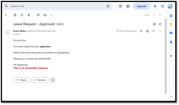 Employee email notification