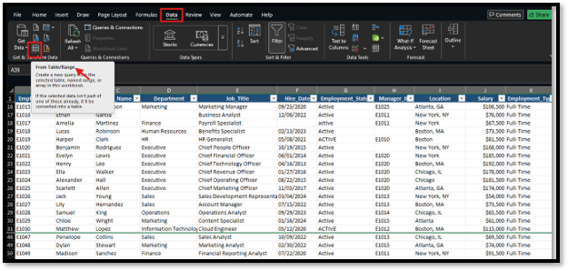 Raw HR data containing data quality issues