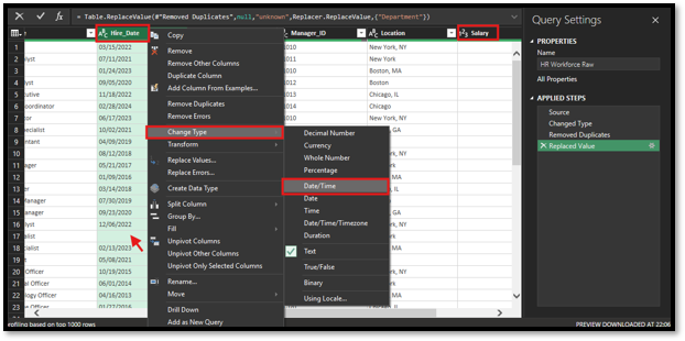 Power Query data type transformation